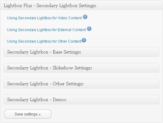 Настройки Secondary Lightbox