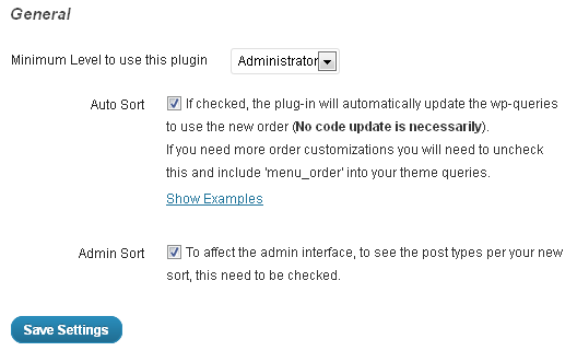 Настройки плагина Post Types Order