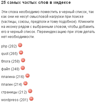 Самые частые слова в индексе