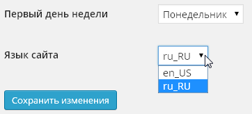Выбор языка в настройках блога
