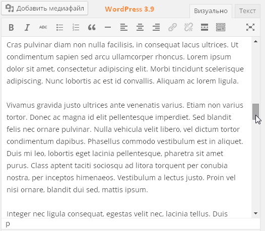 Визуальный редактор в WordPress 3.9