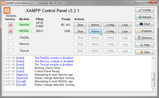 Открываем phpMyAdmin через панель управления